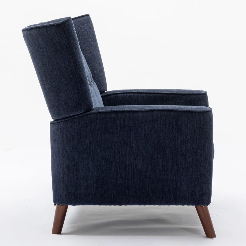 Mid Century Chenille Wingback Recliner Chair with Armrest and Solid Wood Legs, Button Tufted Pushback Recliner, 34.25" x 34.25" x 41.0", Navy Blue