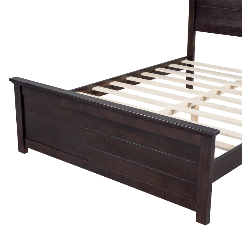 Vinsetto Farmhouse Wooden Platform Full Size Bed with Curl Design Headboard and Footboard, Sturdy Structure, Easy Assembly, No Box Spring Needed, Espresso