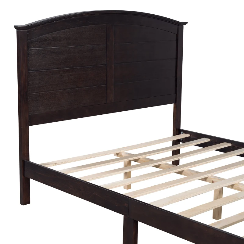 Vinsetto Farmhouse Wooden Platform Queen Size Bed with Curl Design Headboard and Footboard, Sturdy Structure, Easy Assembly, 84.1" x 64.2" x 51.8", Espresso