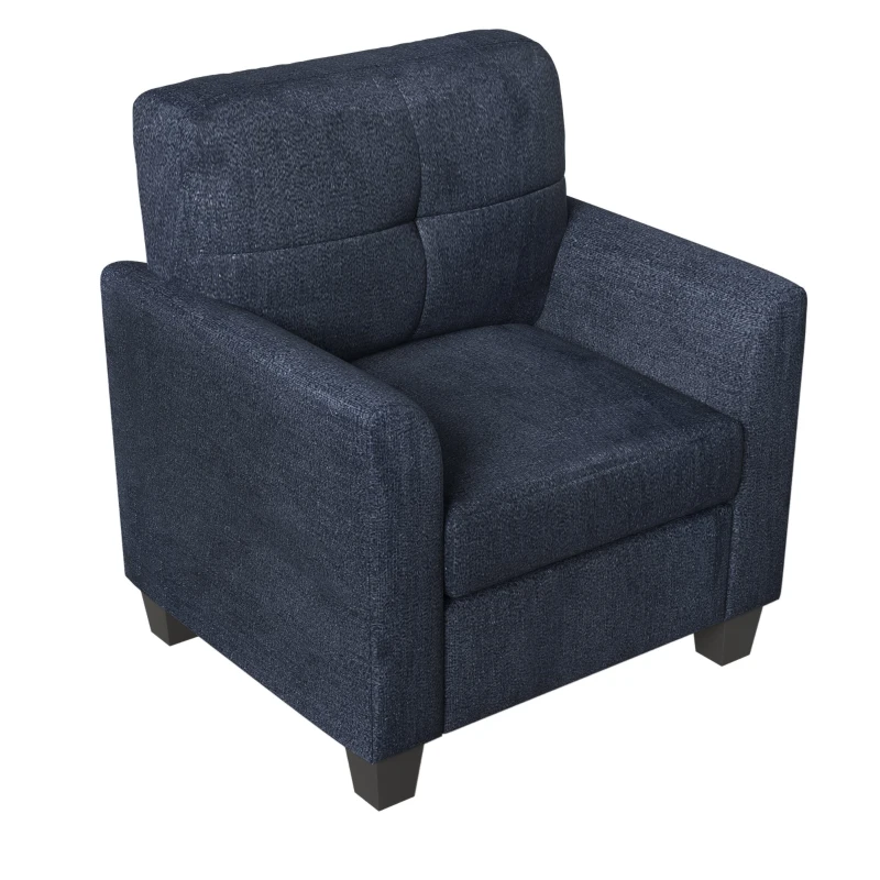 Mid Century Modern Accent Chair with Button Tufted Back and Wood Legs, Cozy Armchair with Removable Wide Backrest, 21.5'' Wide Seat Cushion, 5.5'' Wide Armrest, 32.5" x 28.9" x 36.2", Dark Blue