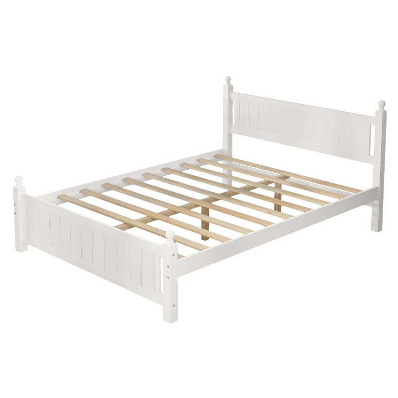 Vinsetto Queen Size Solid Wood Platform Bed Frame for Kids, Teens, Adults, No Box Spring Needed, Pine Wood and MDF, 85.2"L x 62.5"W x 39"H, White