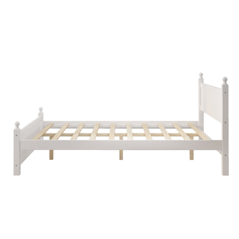 Vinsetto Queen Size Solid Wood Platform Bed Frame for Kids, Teens, Adults, No Box Spring Needed, Pine Wood and MDF, 85.2"L x 62.5"W x 39"H, White