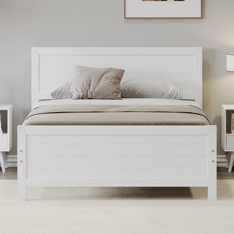 Vinsetto Farmhouse Style Full Size Wood Platform Bed Frame with Headboard, Mattress Foundation with Wood Slat Support, No Box Spring Needed, 450 lbs Capacity, 6.06" Underbed Clearance, White
