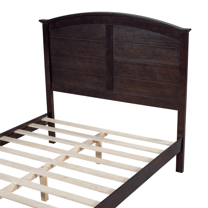 Vinsetto Farmhouse Wooden Platform Full Size Bed with Curl Design Headboard and Footboard, Sturdy Structure, Easy Assembly, No Box Spring Needed, Espresso