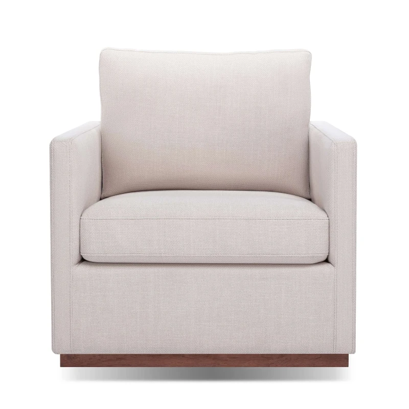 Mid Century Modern Swivel Accent Chair, 360-Degree Rotation, Rubber Wood Base, Linen Upholstery, 33.9" L x 30.3" W x 35" H, Beige