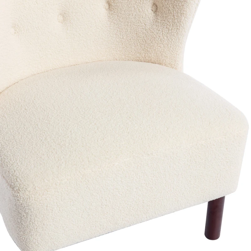 Accent Upholstered Armless Chair with Wooden Legs, Lambskin Sherpa Fabric, High-Density Foam, 330 lbs Capacity, 29.5"x20.5"x26", Cream