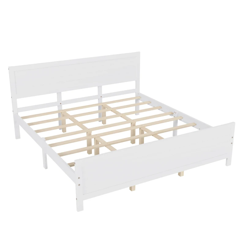Vinsetto Farmhouse Style King Size Wood Platform Bed Frame with Headboard, Mattress Foundation with Wood Slat Support, No Box Spring Needed, 600 lbs Weight Capacity, 6.06" Underbed Clearance, White