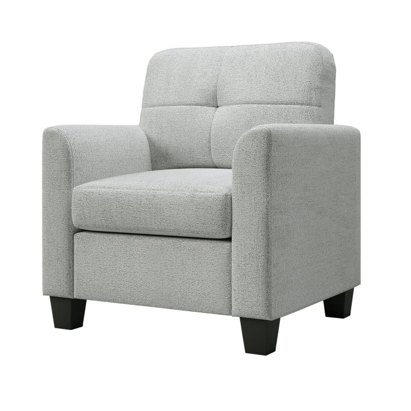 Mid Century Modern Accent Chair with Button Tufted Back and Wood Legs, Cozy Armchair with Removable Back Cushion, High-Density Sponge, 32.5" x 28.9" x 36.2", Gray