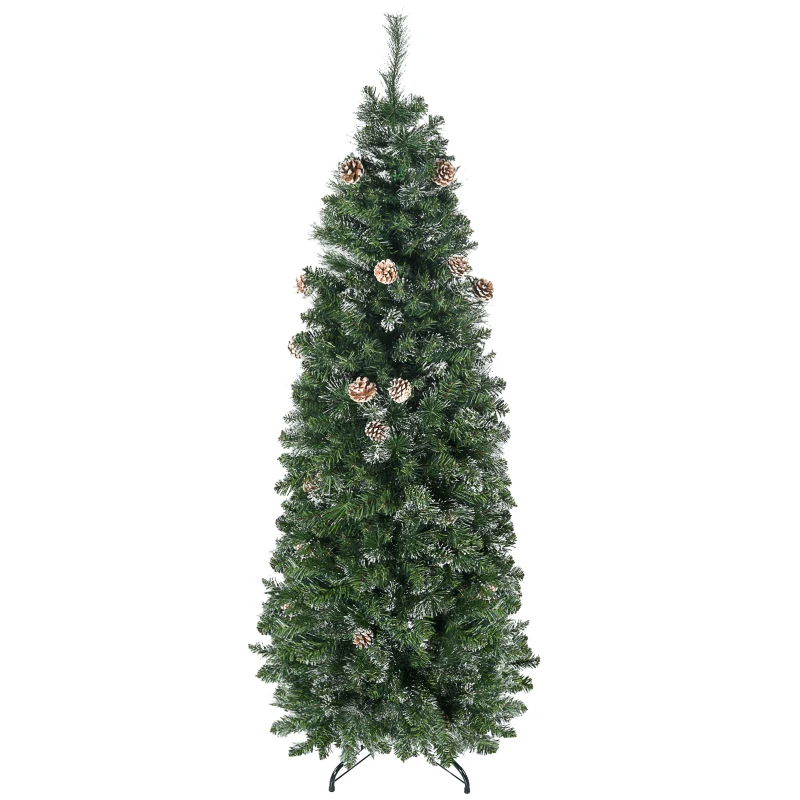 HOMCOM 6' Artificial Pencil Christmas Tree with Snow Frosted Branches, Auto Open, Steel Base