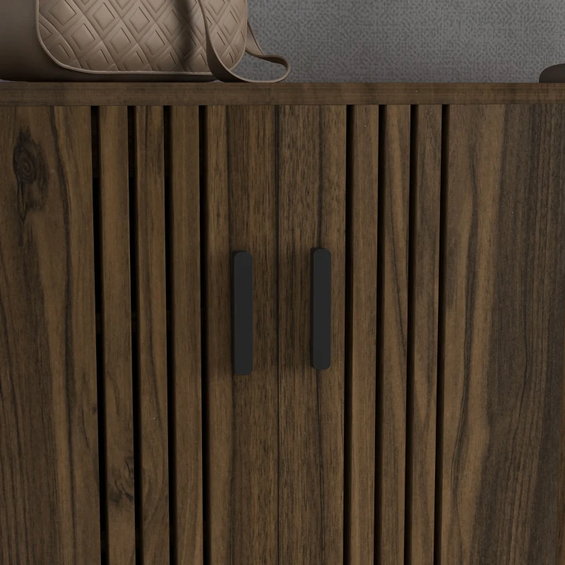 HOMCOM Shoe Storage with Double Doors and Open Shelves 17 Pair Shoe Storage Organizer for Entryway Hallway Walnut