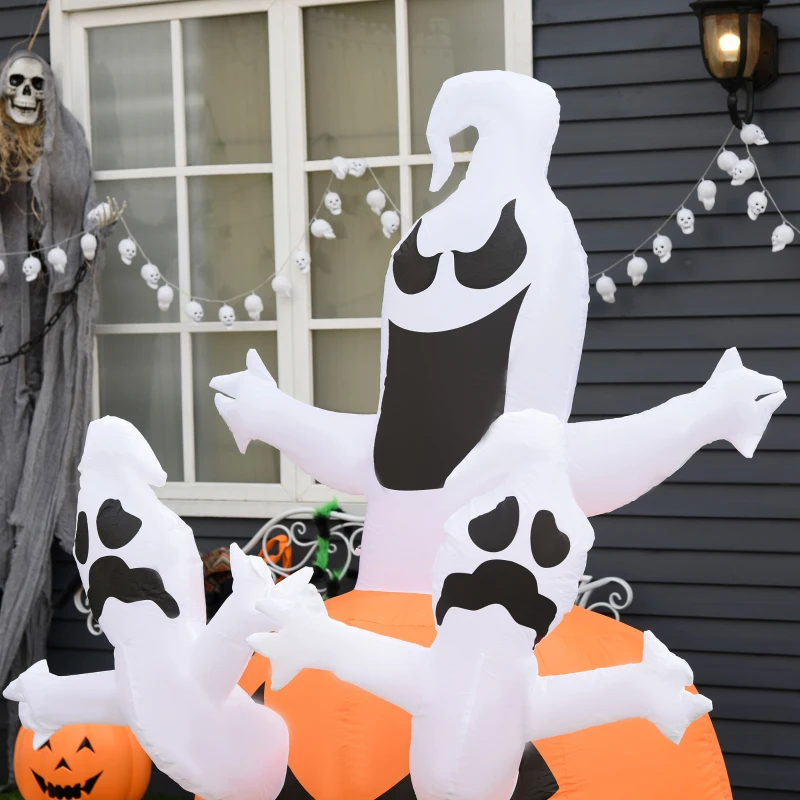HOMCOM 6FT Tall Halloween Inflatable Jack-O-Lantern and Ghosts, Outdoor Blow Up Yard Decoration with Pumpkin Lantern and LED Lights for Garden, Lawn, Party, Holiday