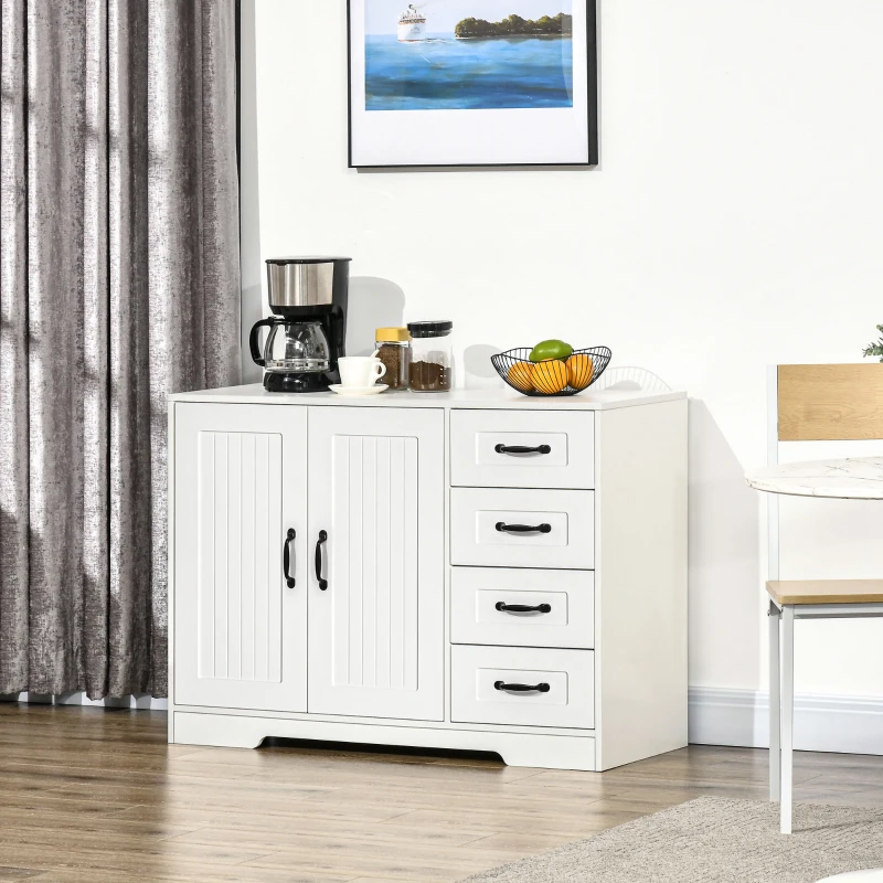 HOMCOM Modern Sideboard Buffet Cabinet with Drawers and Beadboard Door Cupboard Kitchen Storage Cabinet White