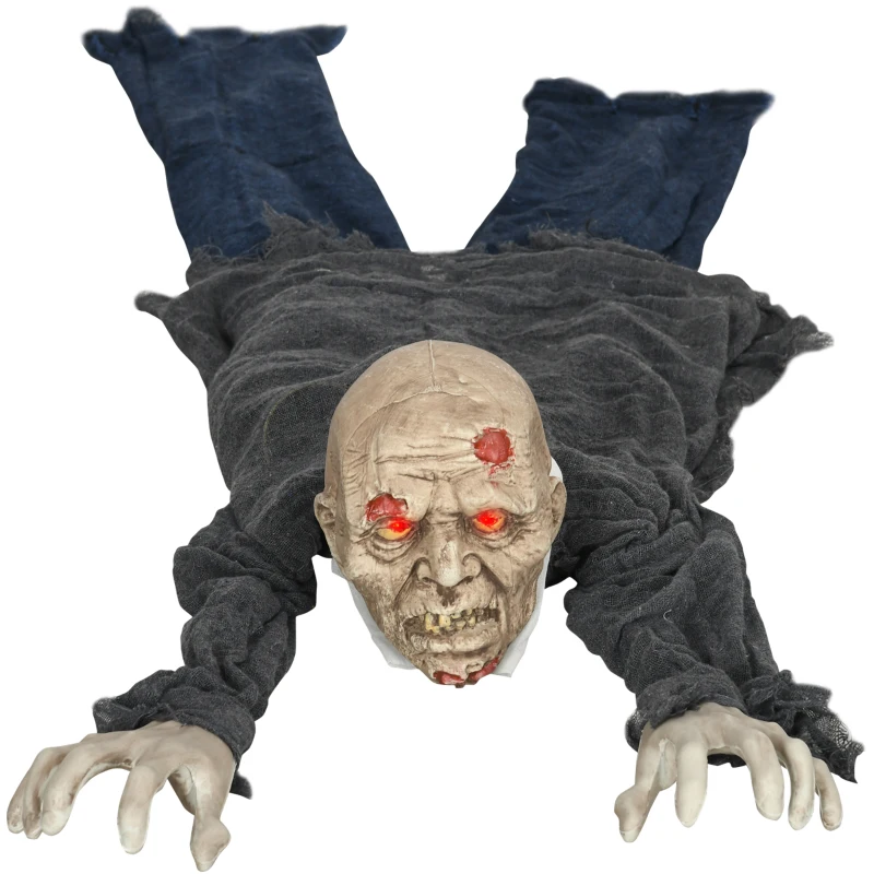 HOMCOM62 Inch/5.2ft Life Size Outdoor Halloween Decoration Crawling Zombie, Animated Prop Decor with Sound and Motion Activated, Light Up Eyes, Creepy Sound