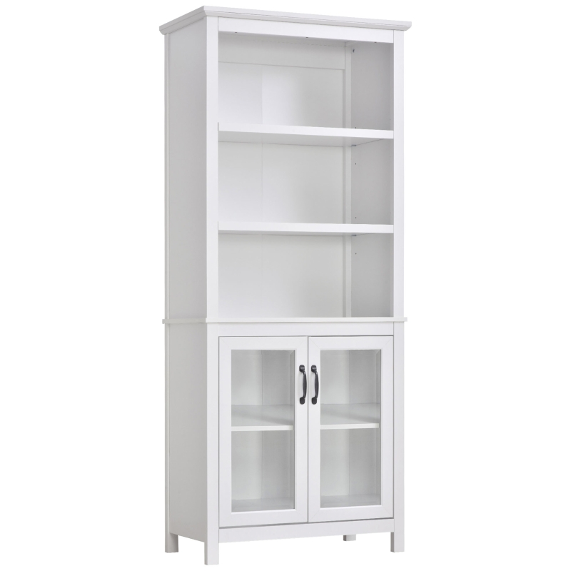 HOMCOM Multifunctional Storage Cabinet Bookcase with Adjustable Shelves Display Rack for Study, Kitchen, Living Room, White