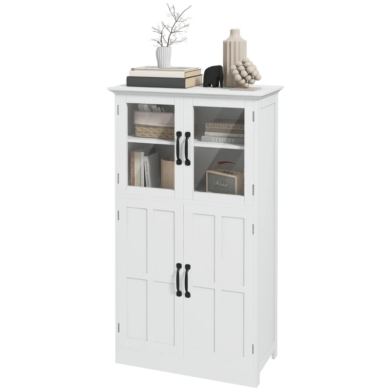 HOMCOM Modern Sideboard Cabinet, Freestanding Sideboards and Buffets with Glass Doors, 4-tier Shelving and Adjustable Shelves