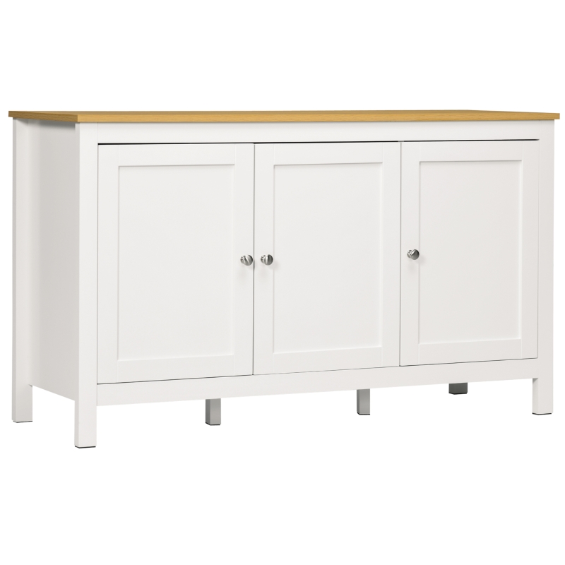 HOMCOM Sideboard, Buffet Cabinet with Doors and Adjustable Shelves for Living Room, Entryway, White and Natural