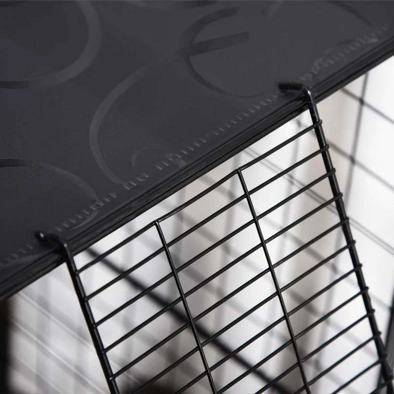 PawHut 39 Pcs Small Animal Cage Bunny Hutch Portable Metal Wire with Ramps for Kitten Chinchilla, Black