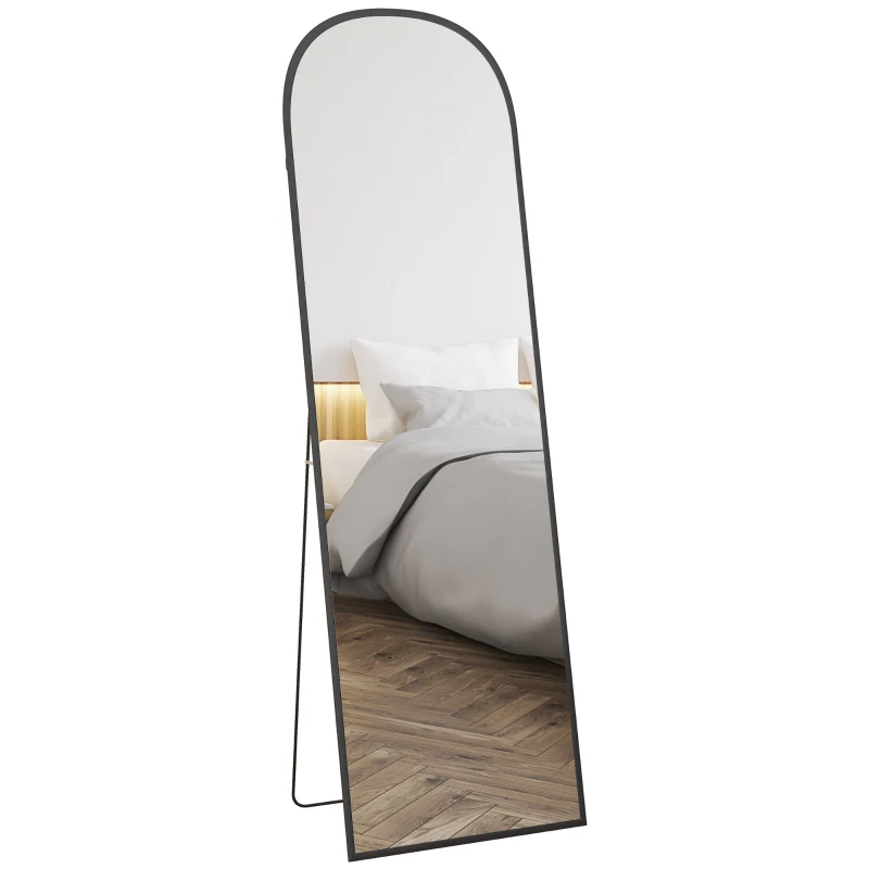 HOMCOM Arched Standing Mirror, 64" x 20" Full Length Mirror, Free Standing or Wall Mounted for Living Room, Bedroom, Black