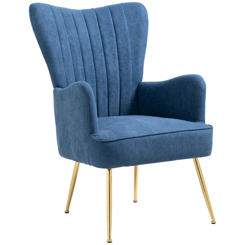 HOMCOM Velvet Accent Chairs, Modern Living Room Chair, Tall Back Leisures Chair with Steel Legs for Bedroom, Dinning Room, Waiting Room, Blue