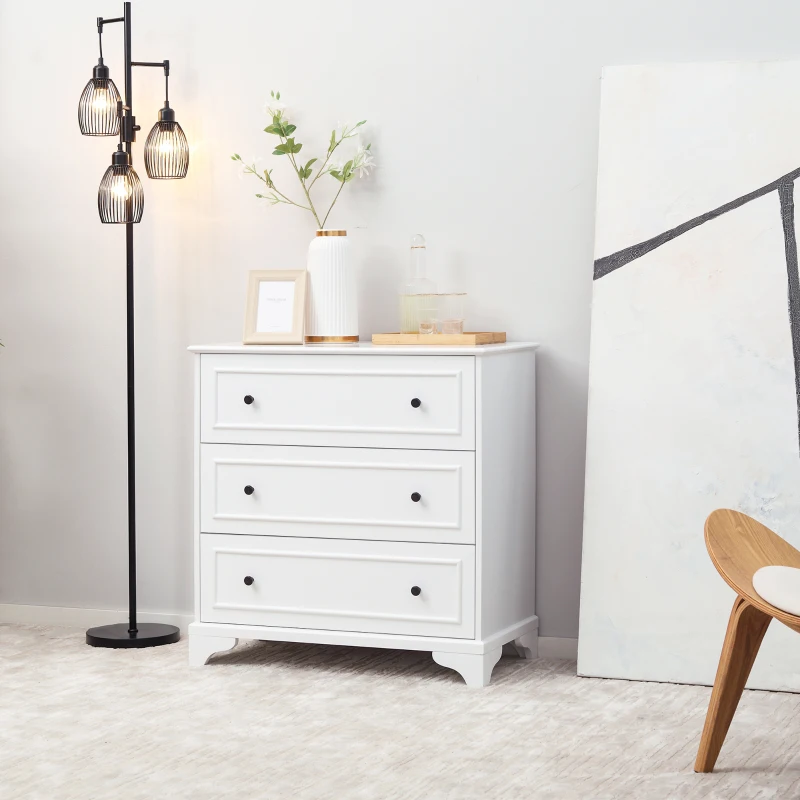 HOMCOM 3-Drawer Dresser Tower Storage Cabinet, Chest of Drawers for Bedroom, Hallway, Living Room and Bathroom, White