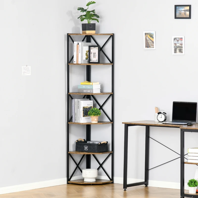 HOMCOM 5 Tier Corner Shelf Tall Bookcase Storage Display Rack Organizer for Home Office