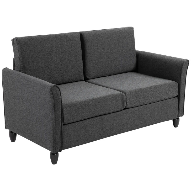 HOMCOM 2-Seat Sofa Two-Seater Couch with Armrests and Wood Legs for Living Room, Bedroom, Dark Grey