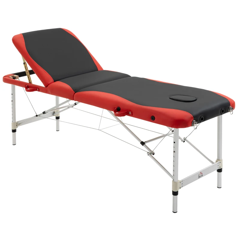 HOMCOM 85" 3 Section Foldable Massage Table Professional Salon Spa Facial Couch Bed (Black/Red)