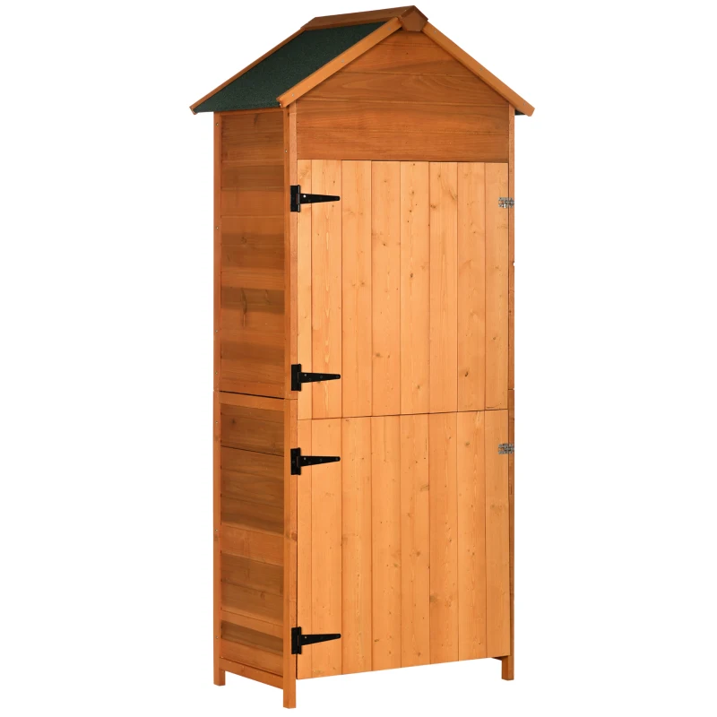 Outsunny Wood Garden Shed Outdoor Tool Storage Cabinet Hutch Lockable Unit with Double Door and 3 Tire Storage Shelves