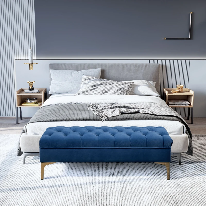 HOMCOM End of Bed Bench, Upholstered Bench, Entryway Shoe Bench with Button Tufted for Living Room, Bedroom, Blue