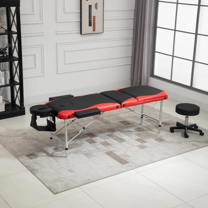 HOMCOM 85" 3 Section Foldable Massage Table Professional Salon Spa Facial Couch Bed (Black/Red)
