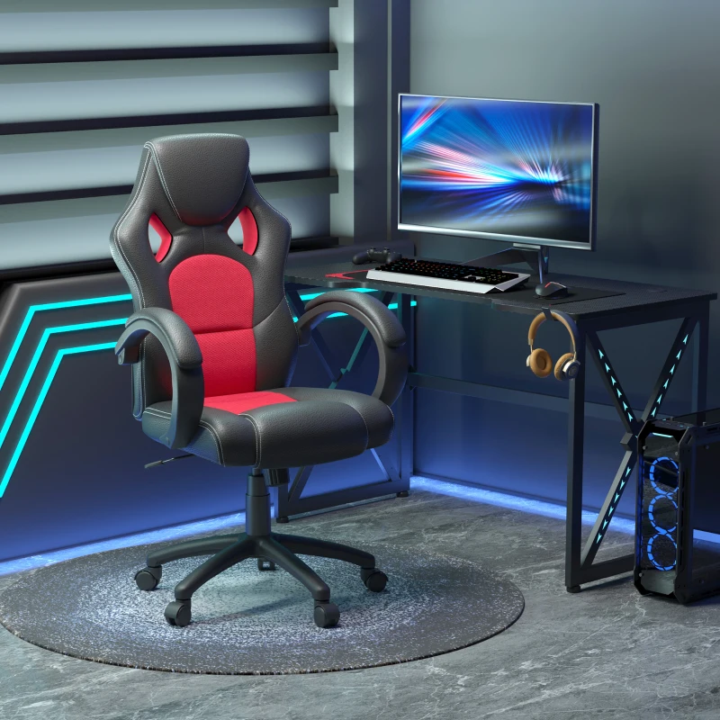 HOMCOM Racing Gaming Chair Office Chair Computer Desk Gamer Chair with Swivel Wheels, Padded Headrest, Tilt Function, Red
