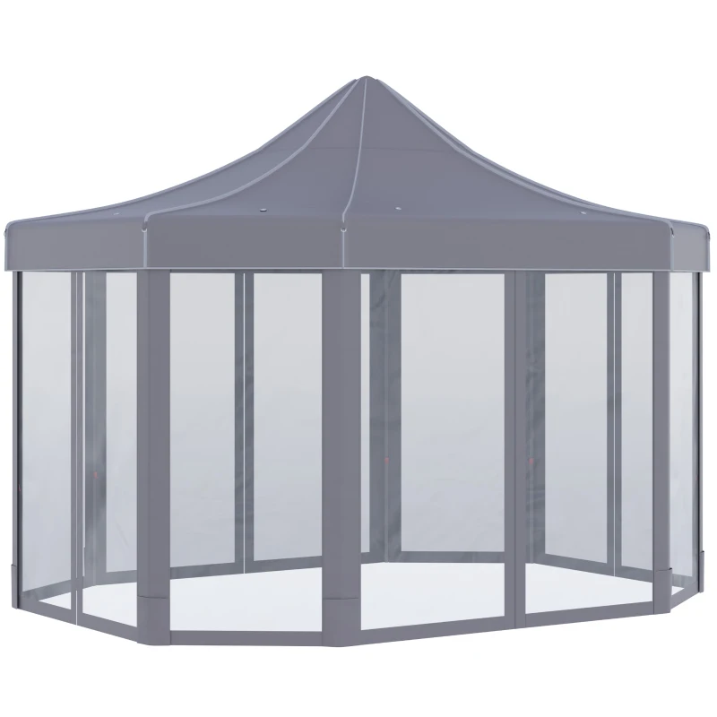 Outsunny 13' x 10' Pop Up Gazebo, Octagon Canopy Tent with Zippered Mesh Sidewalls, Weight Bags, Height Adjustable and Carrying Bag, Event Tent for Patio Garden Backyard, Grey