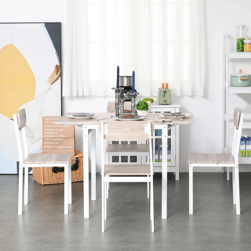 HOMCOM Dining Table Set for 4, Drop Leaf Kitchen Table and Chairs, Extendable Dining Room Table