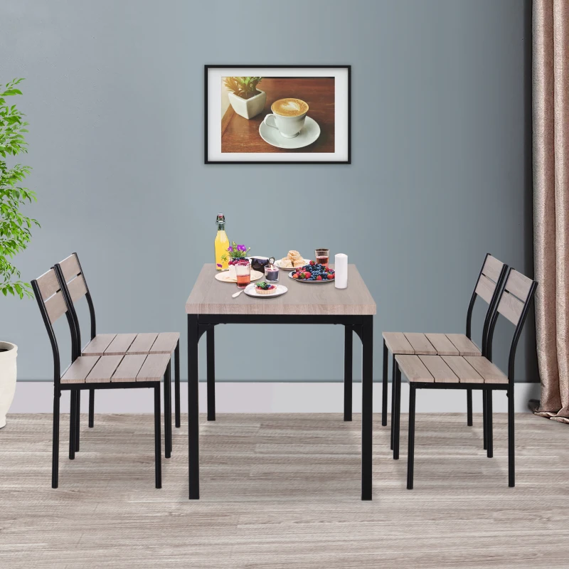 HOMCOM 5 Piece Dining Table Set for 4, Space Saving Kitchen Table and 4 Chairs, Rectangle, Steel Frame for Dining Room