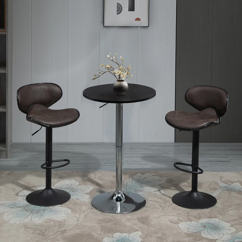HOMCOM Adjustable Bar Stools Set of 2, Swivel Counter Height Barstools, Leathaire Upholstered Kitchen Island Stools with Back, Footrest and Steel Base, Espresso