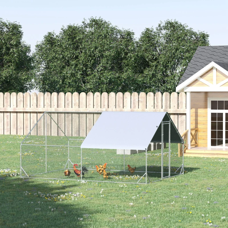 PawHut 9.8' x 13.1' x 6.6' Chicken Coop Cage, Outdoor Hen House w/Cover & Lockable Door