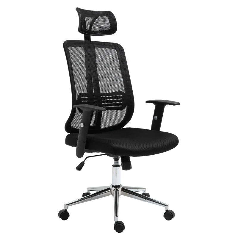 Vinsetto High Back Mesh Chair Office Task Chair with Adjustable Height, Headrest, Arm, Lumbar Back Support, Black