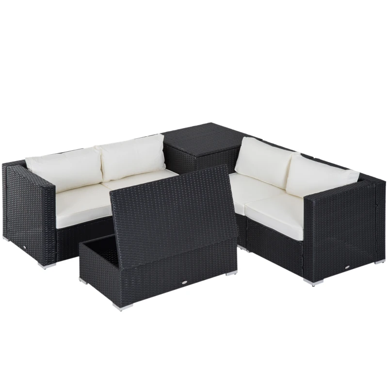 Outsunny 6 Pieces Patio Furniture Set with Cushion, Outdoor PE Rattan Wicker Sectional Conversation Furniture Sofa with Storage Table and Coffee Table, Beige
