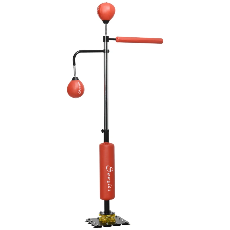 Soozier Freestanding Boxing Punching Bag, Height Adjustable, with Reflex Bar, Speed Balls and Suction Cup Base, Red