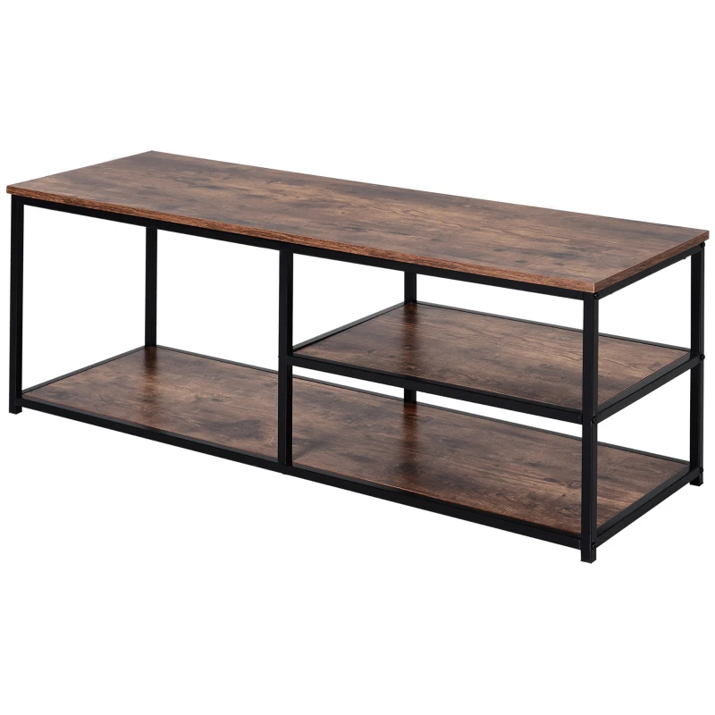 HOMCOM Industrial TV stand for TVs up to 55", TV Cabinet with Storage Shelves Metal Frame, Media Console for Living Room, Rustic Brown
