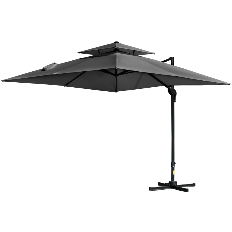 Outsunny 10' x 10' Cantilever Patio Umbrella, Double Top Square Offset Umbrella with 360° Rotation, 5 Adjustable Tilt Angles, Umbrella Cover, Aluminum Pole and Ribs, Charcoal Grey