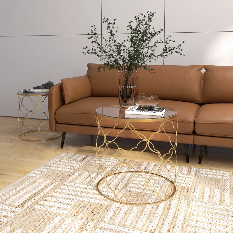 HOMCOM Set of 2 Nesting Table Coffee End Table Set Modern for Living room Furniture Decor Gold Tempered Glass