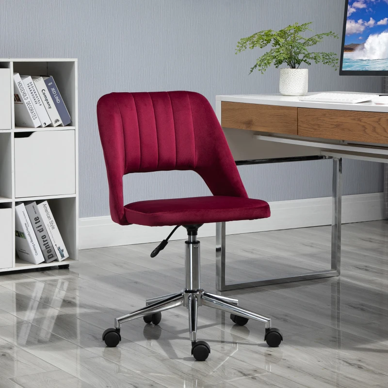 Vinsetto Mid Back Office Chair Velvet Fabric Swivel Scallop Shape Computer Desk Chair, Red