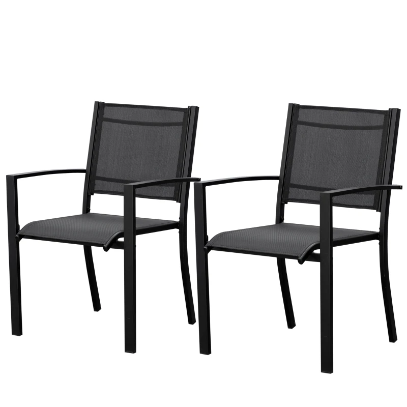 Outsunny Set of 2 Patio Dining Chair Outdoor Mesh Seat Heavy Duty Stackable Garden Bistro Chairs Yard Home Furniture Black