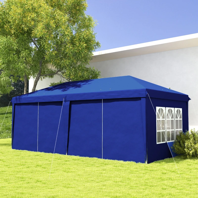 Outsunny 10' x 20' Pop Up Canopy Tent Outdoor Portable Easy Up Party Tent Garden Shade Shelter with Walls Carrying Bag, Blue