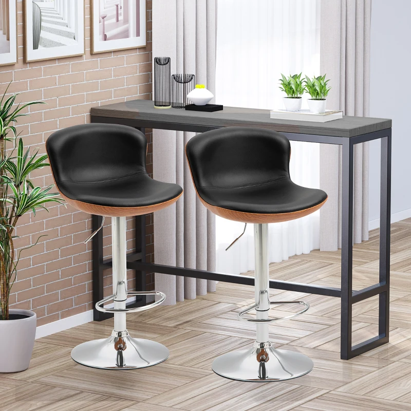 HOMCOM 2 Piece Modern Barstools with Backrest Counter Chairs with Footrest Swivel Black