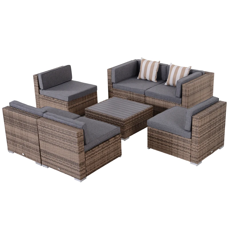 Outsunny 7-Piece Patio Furniture Sets Outdoor Wicker Conversation Sets All Weather PE Rattan Sectional Sofa, Grey