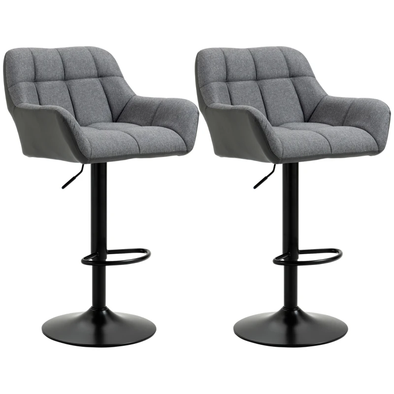 HOMCOM Swivel Barstools Set of 2 Adjustable Bar Stools with Footrest Armrests and PU Leather Back for Dining Room Grey