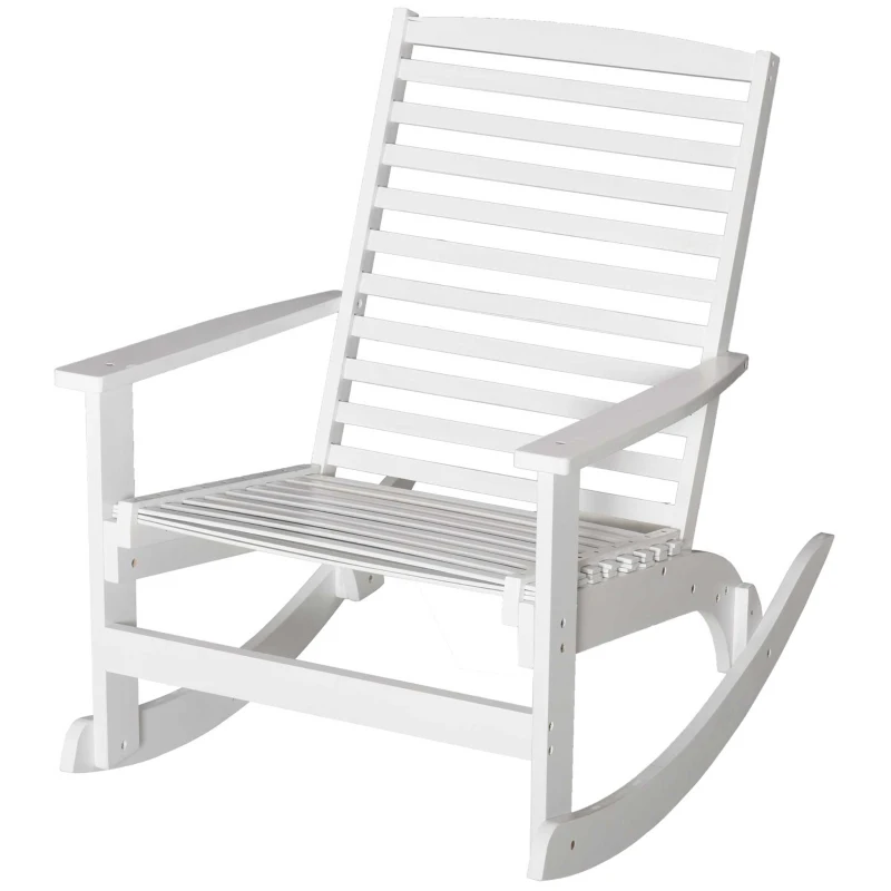 Outsunny Patio Rocking Chair Non-slip Porch Rocker for Balcony Garden Terrace Bamboo White