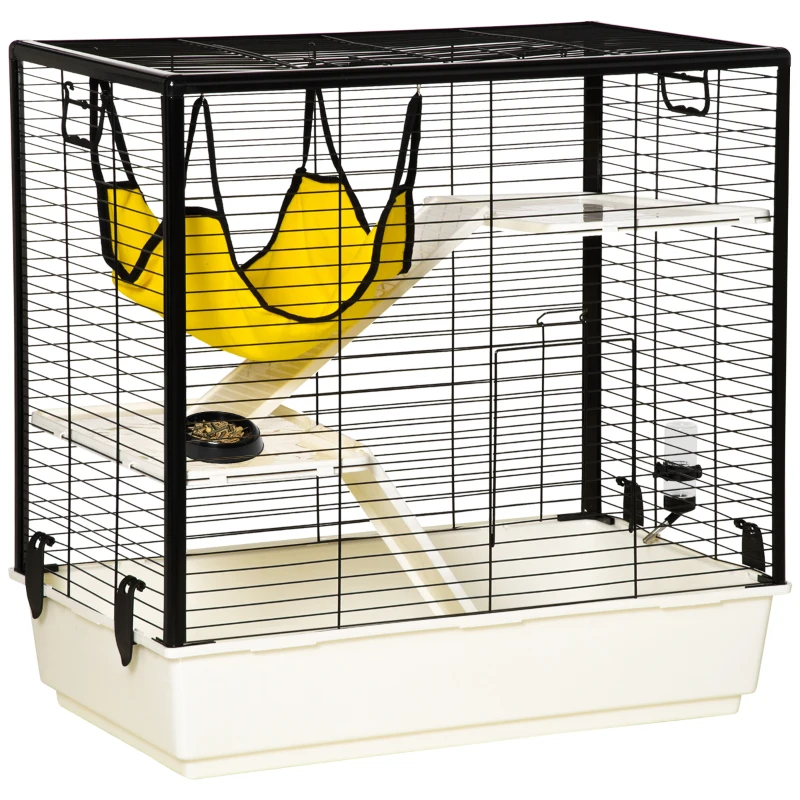 PawHut Rabbit Cage, Portable Small Animal Cage for Chinchilla Adult Rats Large Guinea Pig Mink Ferret with Hammock Water Bottle Food Dish Ramps, 31.5" x 19" x 31"